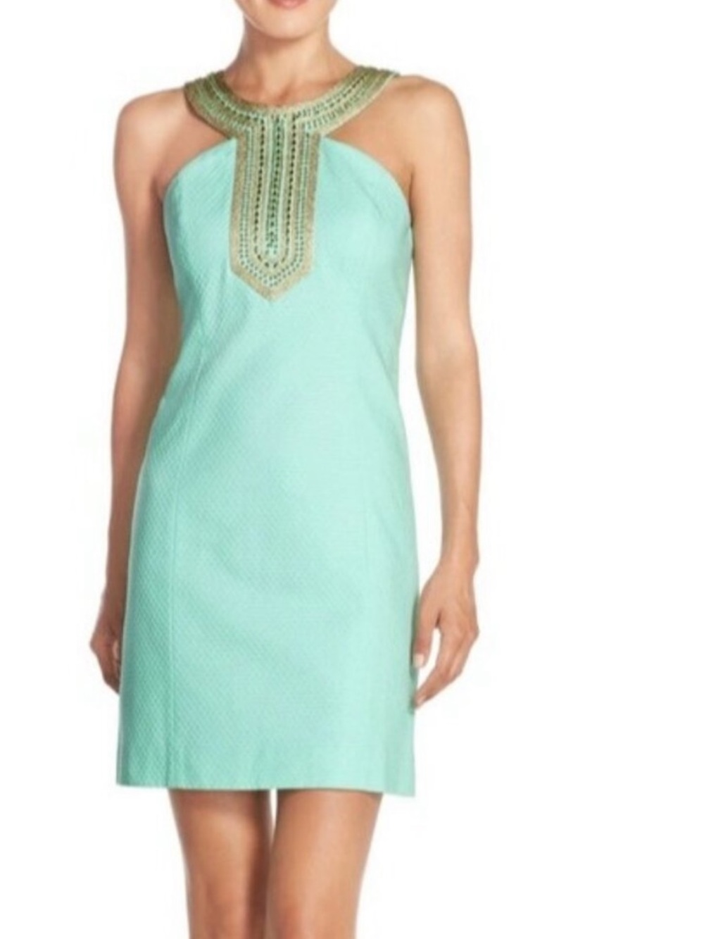 Lilly Pulitzer Mint Halter Shift Dress with Embellished Neckline